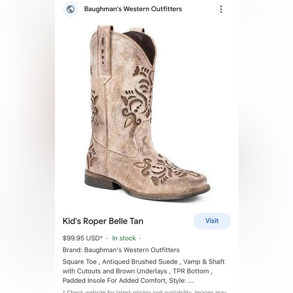 Little Girl Roper Belle Tan Cowboy Western Boots GUC sz 12 Leather Upper Balance - Picture 3 of 17